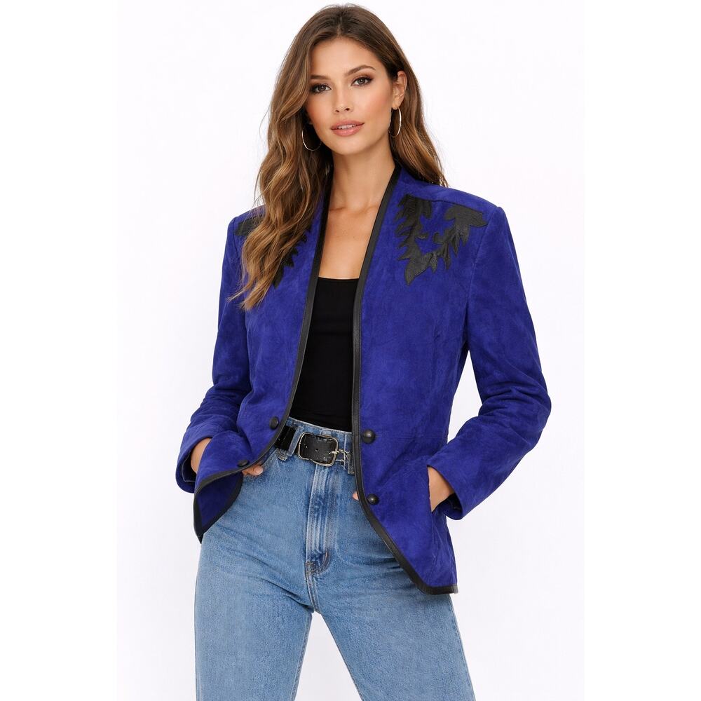1980s Alamos Blue Suede Leather Western Jacket size medium